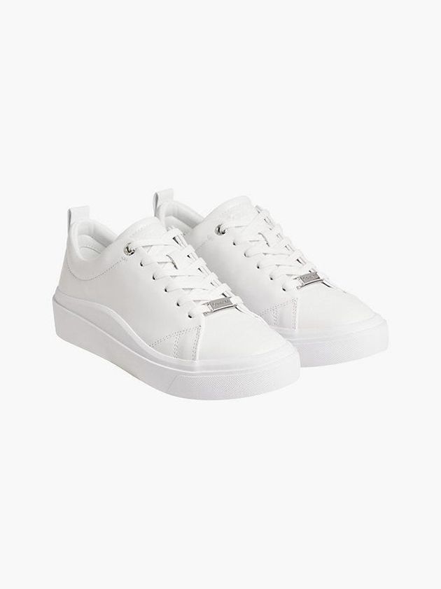 White Calvin Klein Leather Women Sneakers | ESJX-19704