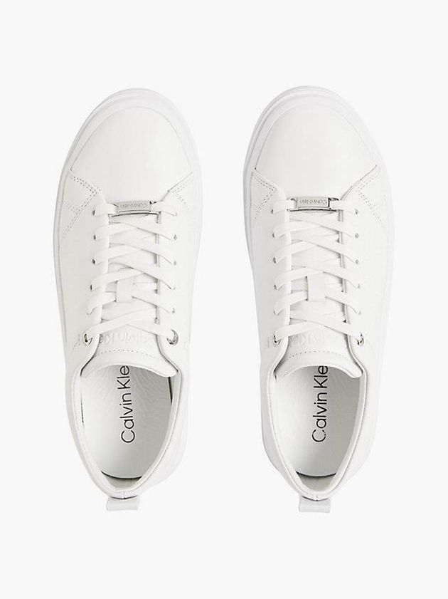 White Calvin Klein Leather Women Sneakers | ESJX-19704