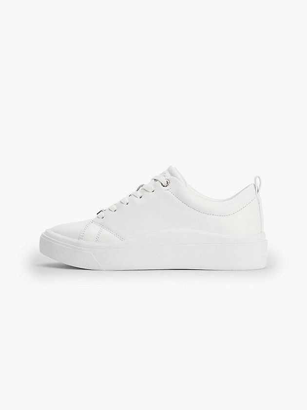 White Calvin Klein Leather Women Sneakers | ESJX-19704