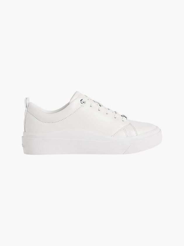 White Calvin Klein Leather Women Sneakers | ESJX-19704