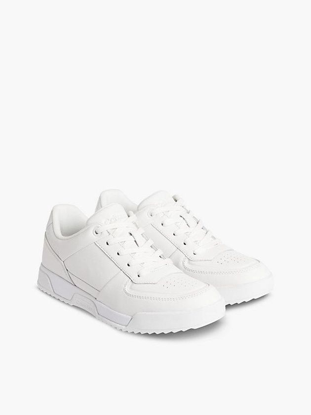 White Calvin Klein Leather Women Sneakers | YOAW-82103
