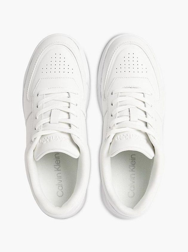 White Calvin Klein Leather Women Sneakers | YOAW-82103