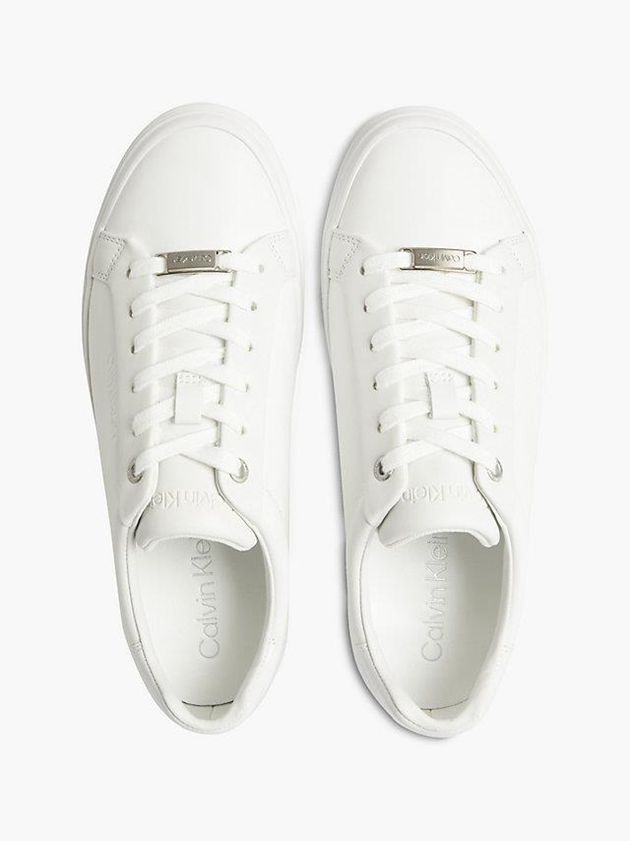 White Calvin Klein Leather Women Sneakers | WOXB-09426
