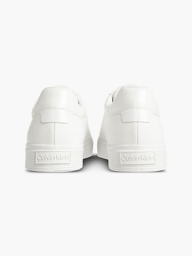 White Calvin Klein Leather Women Sneakers | WOXB-09426