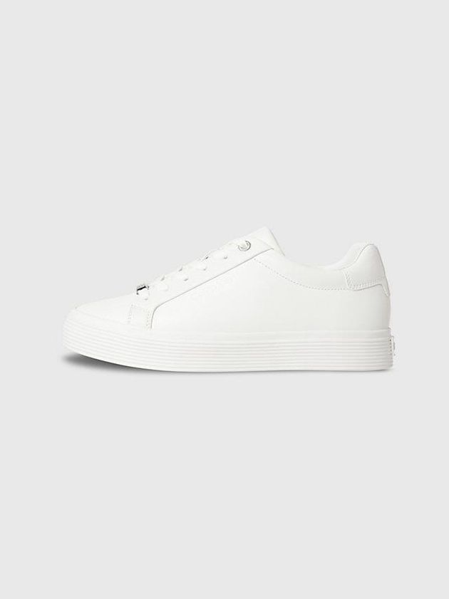 White Calvin Klein Leather Women Sneakers | WOXB-09426