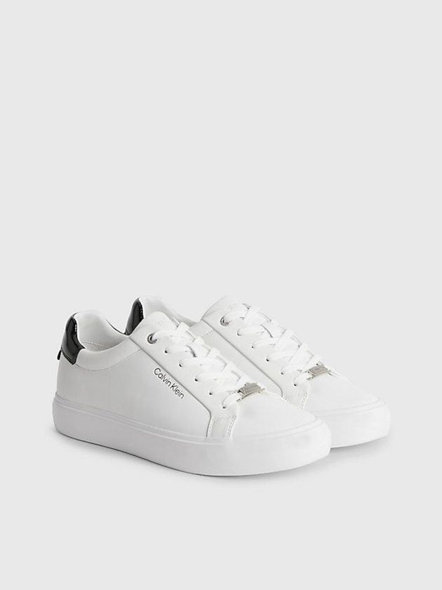 White Calvin Klein Leather Women Sneakers | ESAO-31926