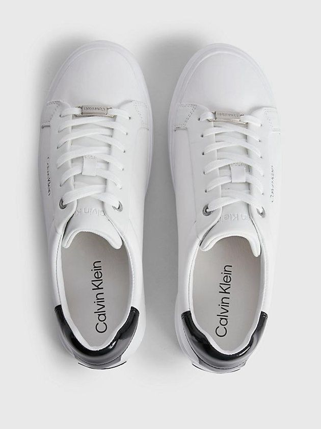 White Calvin Klein Leather Women Sneakers | ESAO-31926
