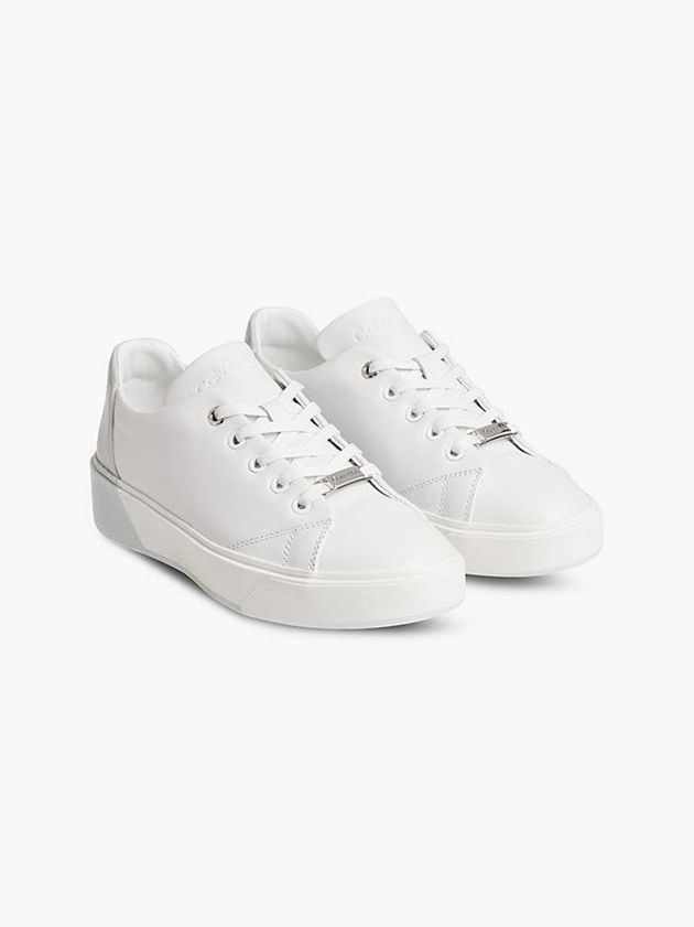 White Calvin Klein Leather Women Sneakers | RNKD-31042