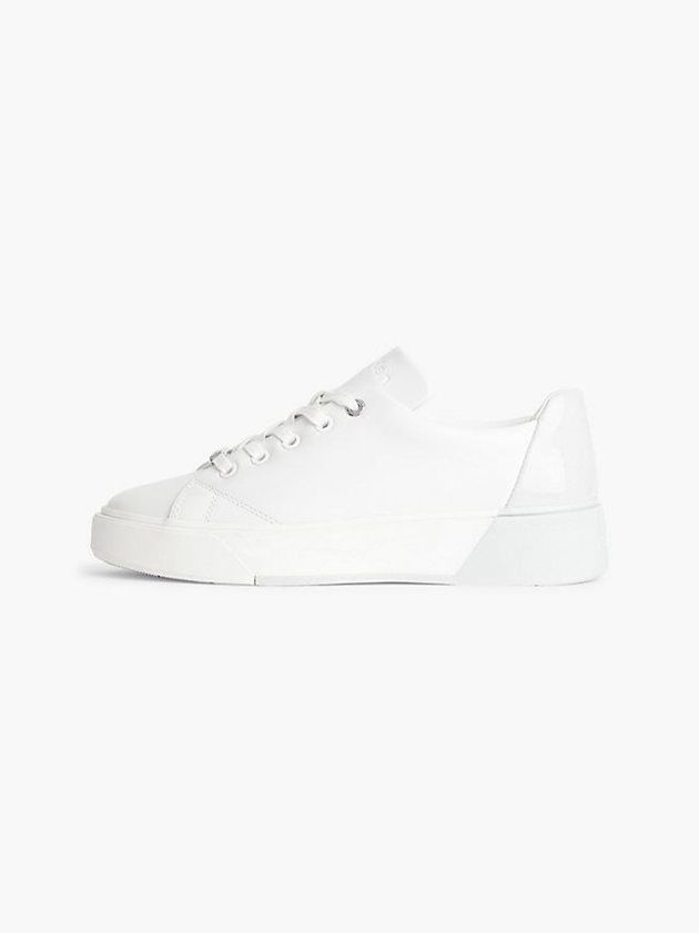 White Calvin Klein Leather Women Sneakers | RNKD-31042