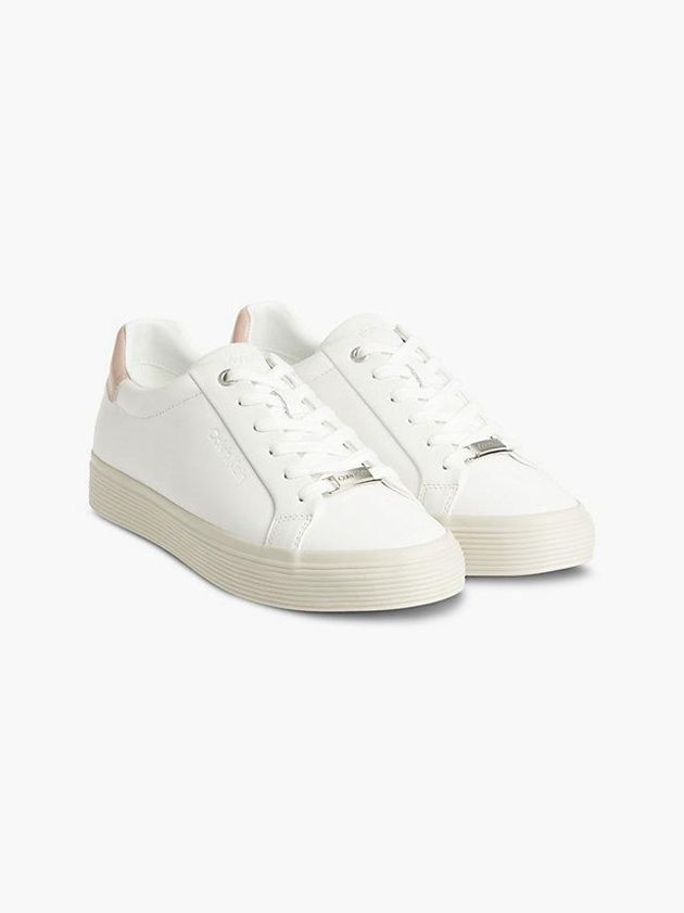 White Calvin Klein Leather Women Sneakers | NJRA-96241