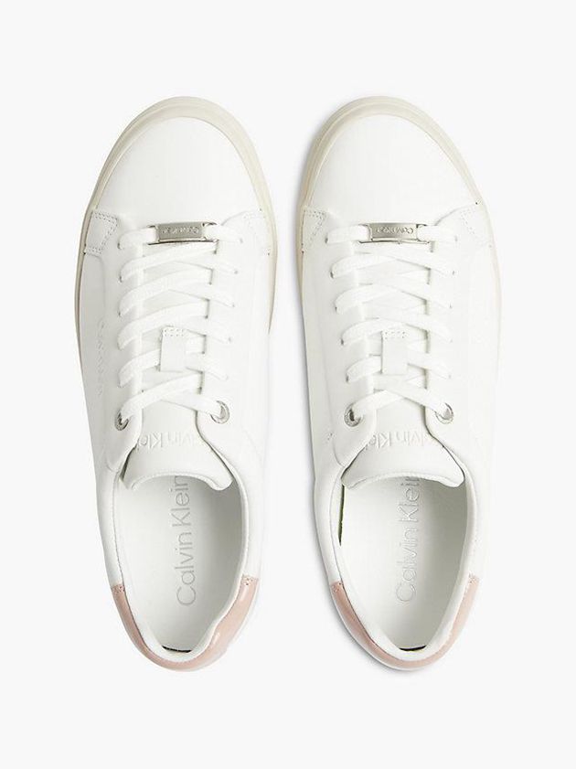 White Calvin Klein Leather Women Sneakers | NJRA-96241