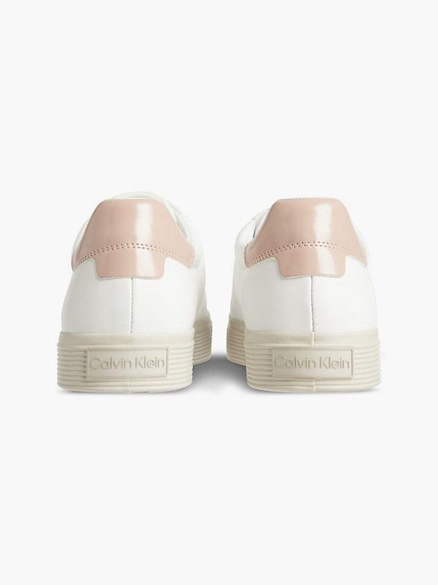 White Calvin Klein Leather Women Sneakers | NJRA-96241
