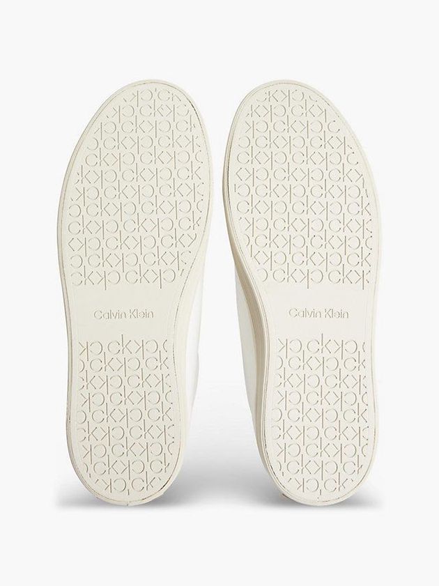 White Calvin Klein Leather Women Sneakers | NJRA-96241