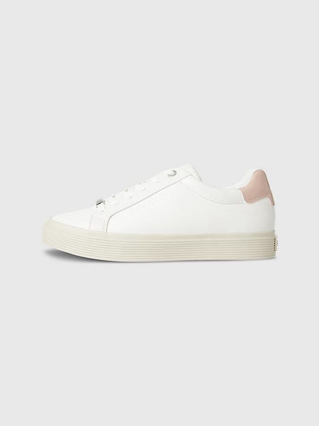 White Calvin Klein Leather Women Sneakers | NJRA-96241