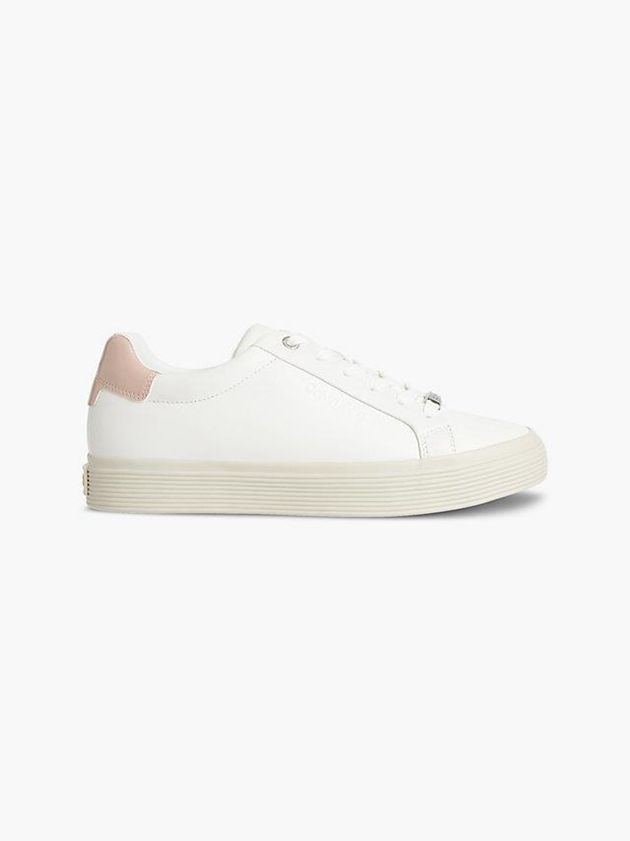 White Calvin Klein Leather Women Sneakers | NJRA-96241