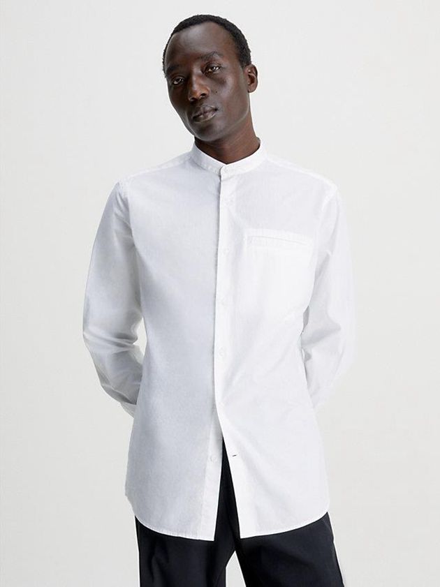 White Calvin Klein Lightweight Poplin Men Shirts | QNAK-59013