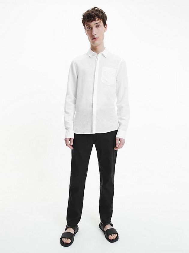 White Calvin Klein Linen Cotton Men Shirts | XUGD-17396