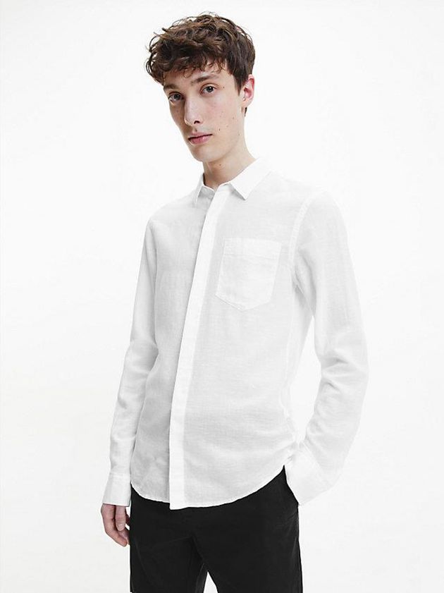 White Calvin Klein Linen Cotton Men Shirts | XUGD-17396