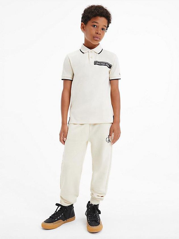White Calvin Klein Logo Boys's Polo Shirt | RUSG-54173