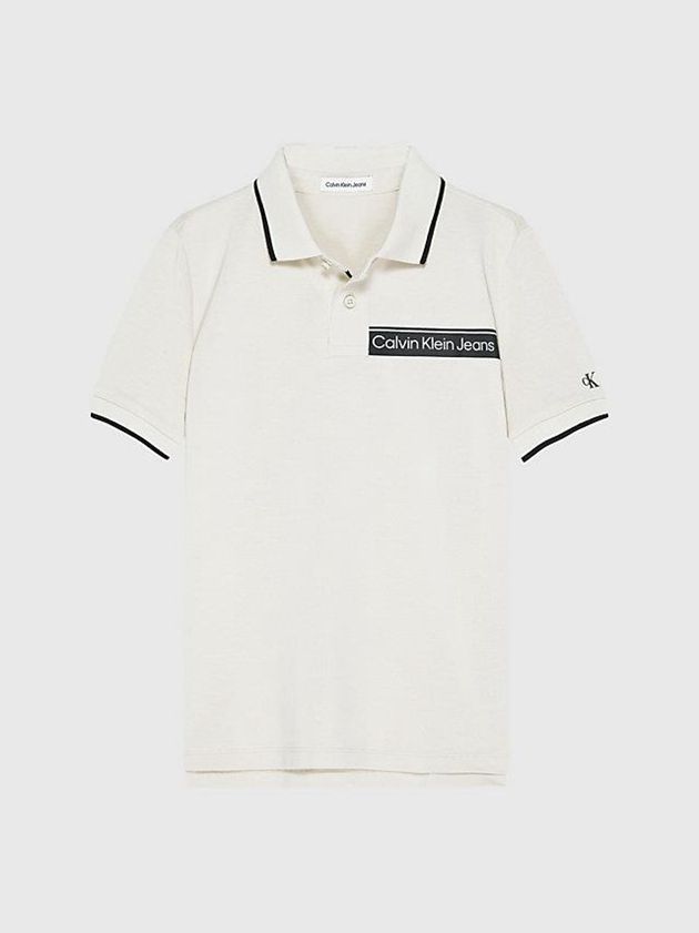 White Calvin Klein Logo Boys's Polo Shirt | RUSG-54173