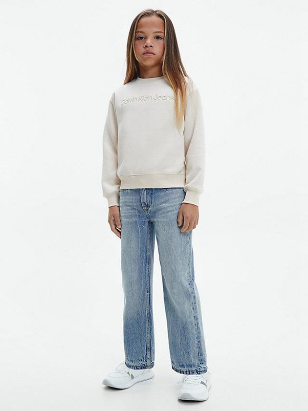 White Calvin Klein Logo Boys's Sweatshirt | CRSM-65789