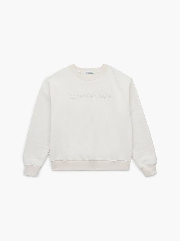 White Calvin Klein Logo Boys's Sweatshirt | CRSM-65789