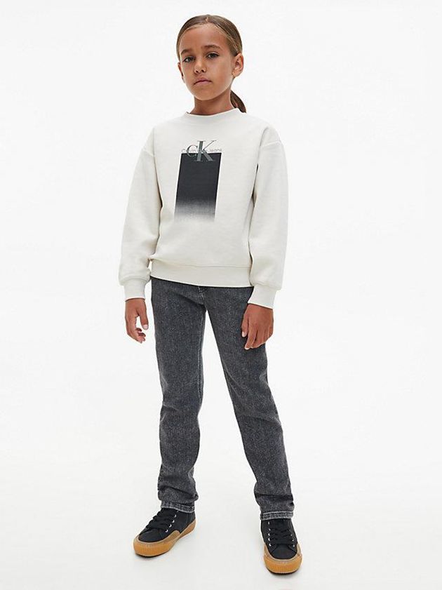 White Calvin Klein Logo Boys's Sweatshirt | ZBDX-80972