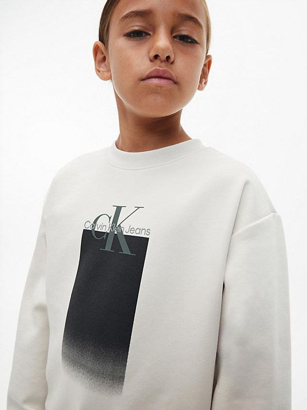 White Calvin Klein Logo Boys's Sweatshirt | ZBDX-80972