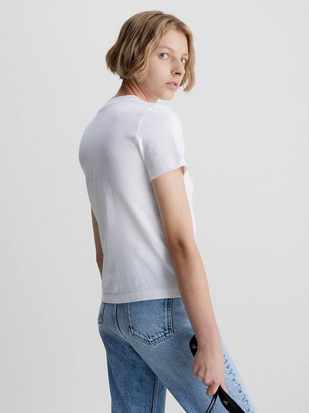 White Calvin Klein Logo Collar Women T-Shirt | JWAG-89145