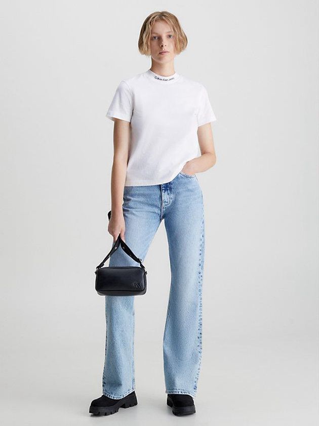 White Calvin Klein Logo Collar Women T-Shirt | JWAG-89145