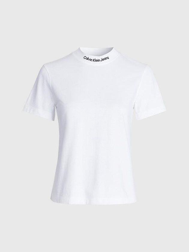 White Calvin Klein Logo Collar Women T-Shirt | JWAG-89145
