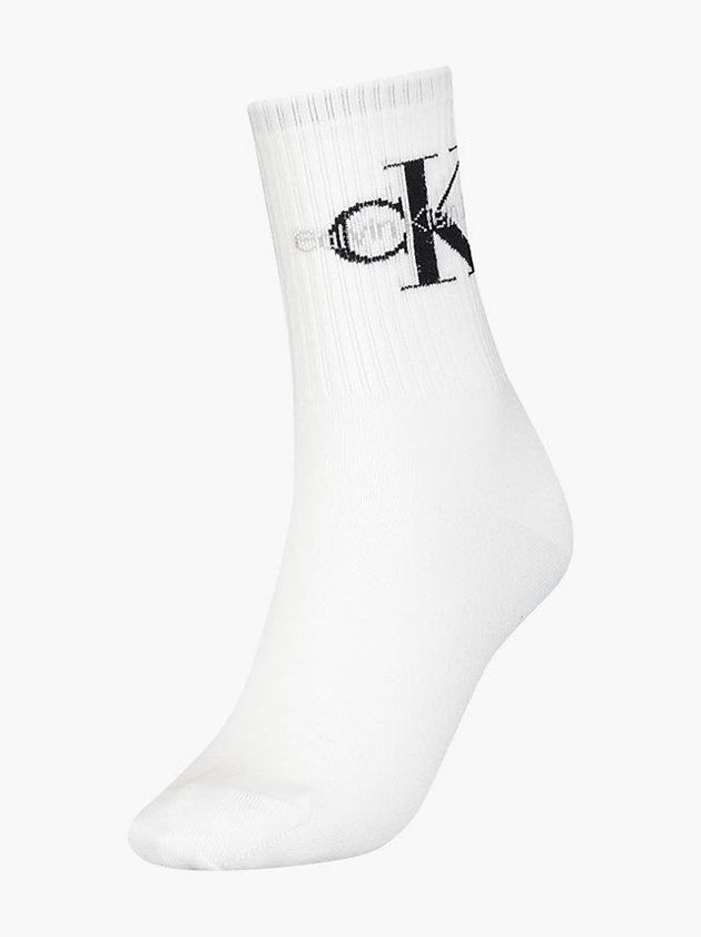 White Calvin Klein Logo Crew Women Socks | HPVK-01254