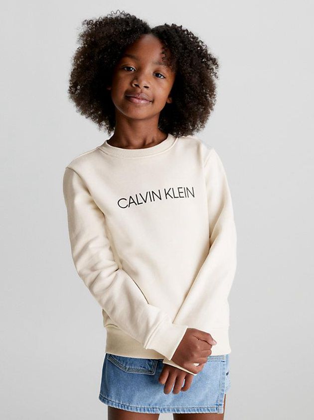 White Calvin Klein Logo Girls's Sweatshirt | QZJT-58396