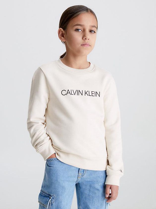 White Calvin Klein Logo Girls's Sweatshirt | QZJT-58396