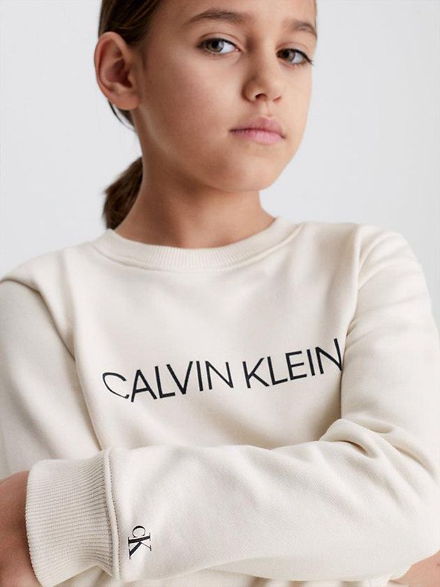White Calvin Klein Logo Girls's Sweatshirt | QZJT-58396