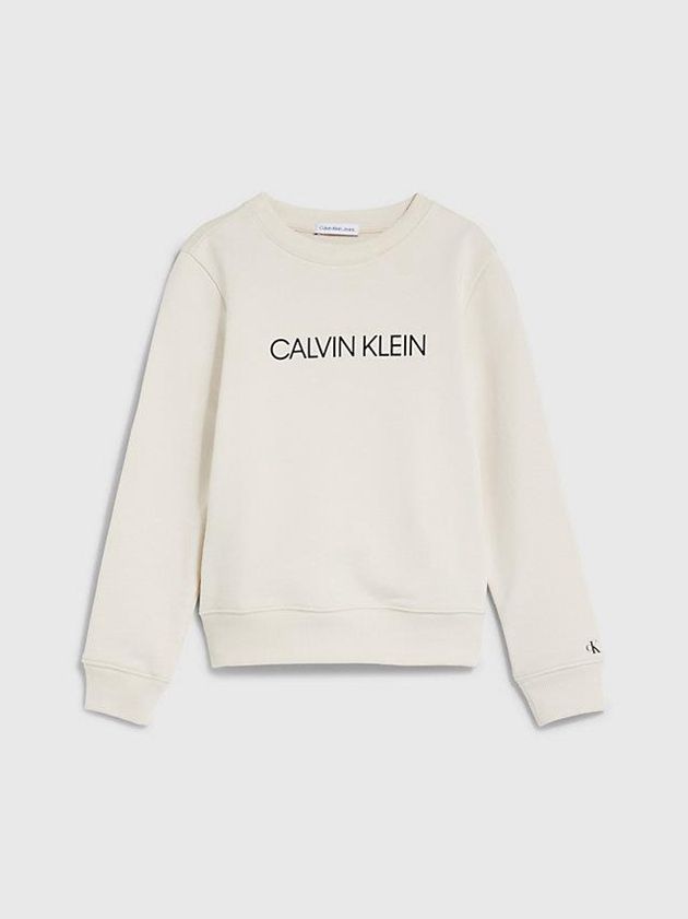 White Calvin Klein Logo Girls's Sweatshirt | QZJT-58396