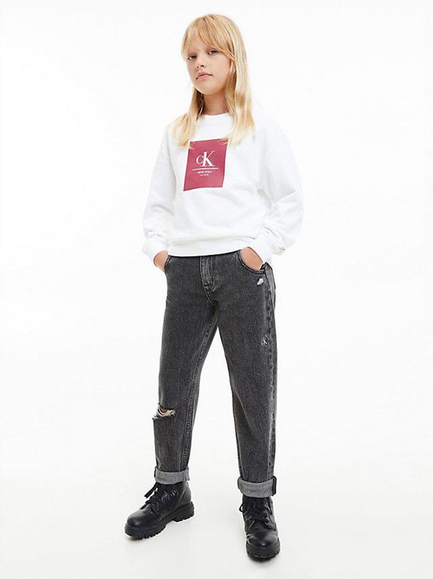 White Calvin Klein Logo Girls's Sweatshirt | NEFR-23761