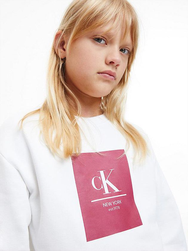 White Calvin Klein Logo Girls's Sweatshirt | NEFR-23761
