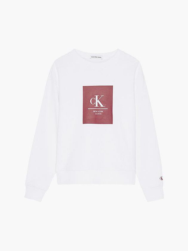 White Calvin Klein Logo Girls's Sweatshirt | NEFR-23761