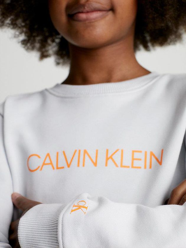 White Calvin Klein Logo Girls's Sweatshirt | SXZM-28796