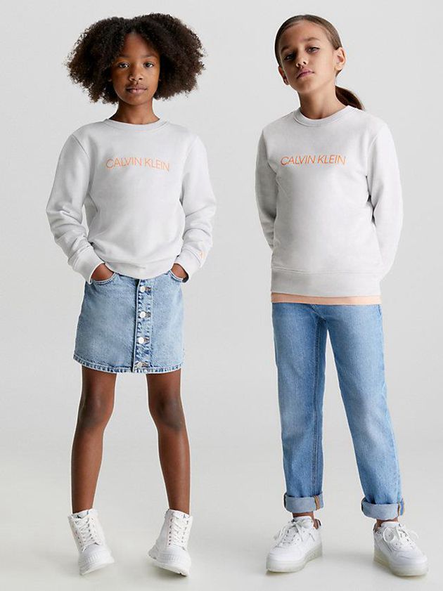 White Calvin Klein Logo Girls\'s Sweatshirt | SXZM-28796