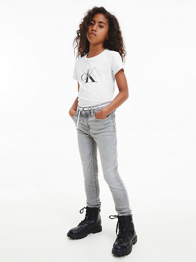White Calvin Klein Logo Girls's T-Shirt | TUHR-95628