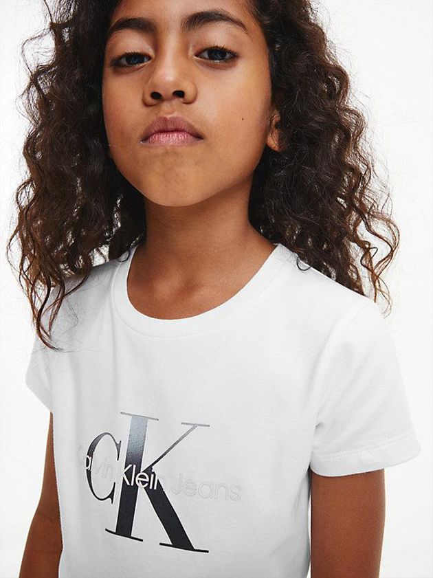 White Calvin Klein Logo Girls's T-Shirt | TUHR-95628