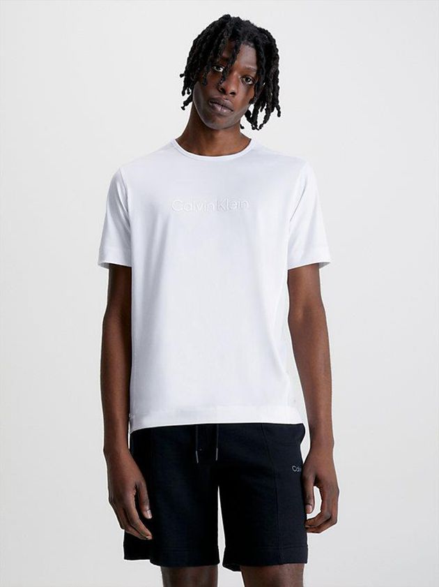 White Calvin Klein Logo Gym Men T-Shirt | HSNB-76985