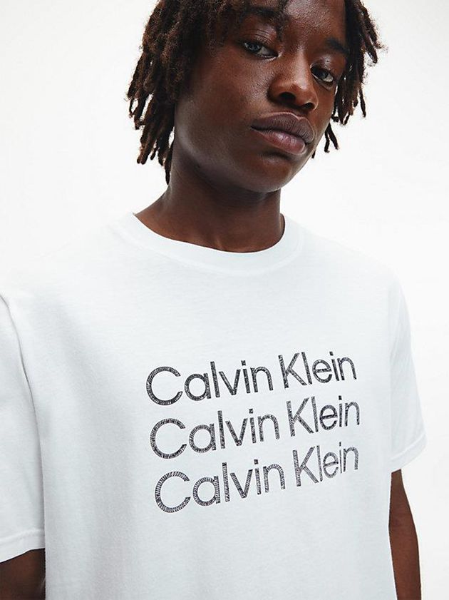 White Calvin Klein Logo Gym Men T-Shirt | NOWT-15382
