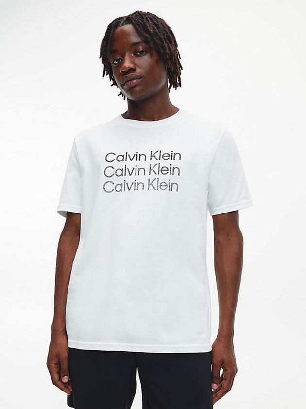 White Calvin Klein Logo Gym Men T-Shirt | NOWT-15382