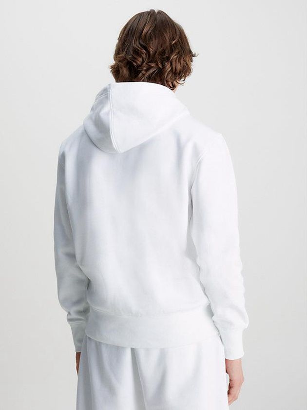 White Calvin Klein Logo Men Hoodie | VRFP-32758