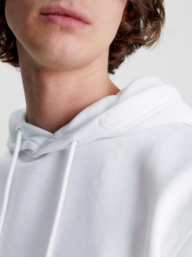 White Calvin Klein Logo Men Hoodie | VRFP-32758