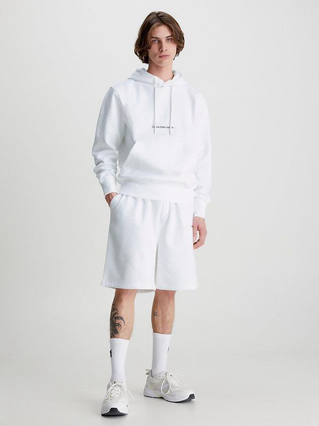 White Calvin Klein Logo Men Hoodie | VRFP-32758