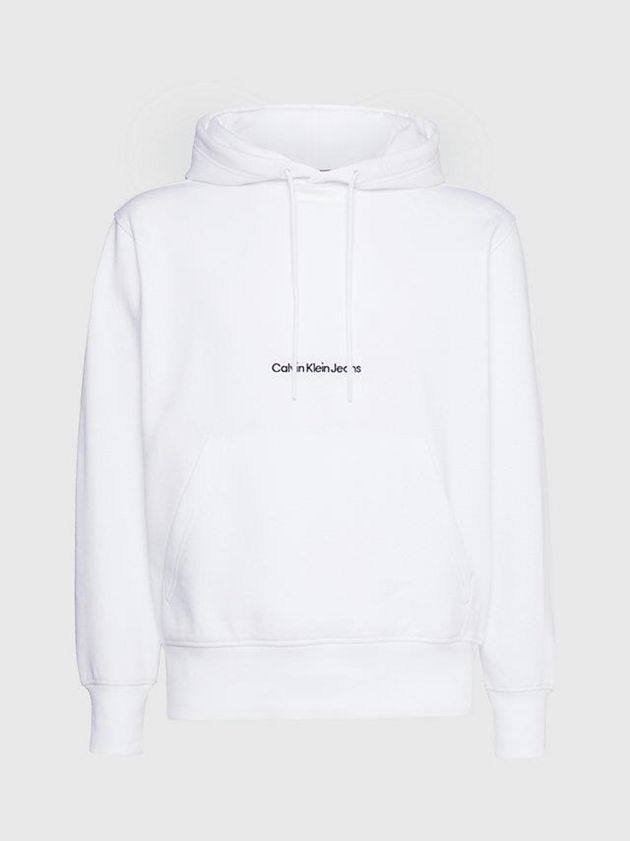 White Calvin Klein Logo Men Hoodie | VRFP-32758